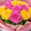 Карибский закат - букет из желтых и розовых роз 2